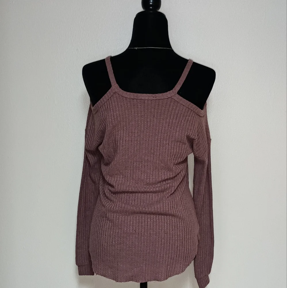 SHEIN cold shoulder waffle knit top size xs oversized can fit s/m